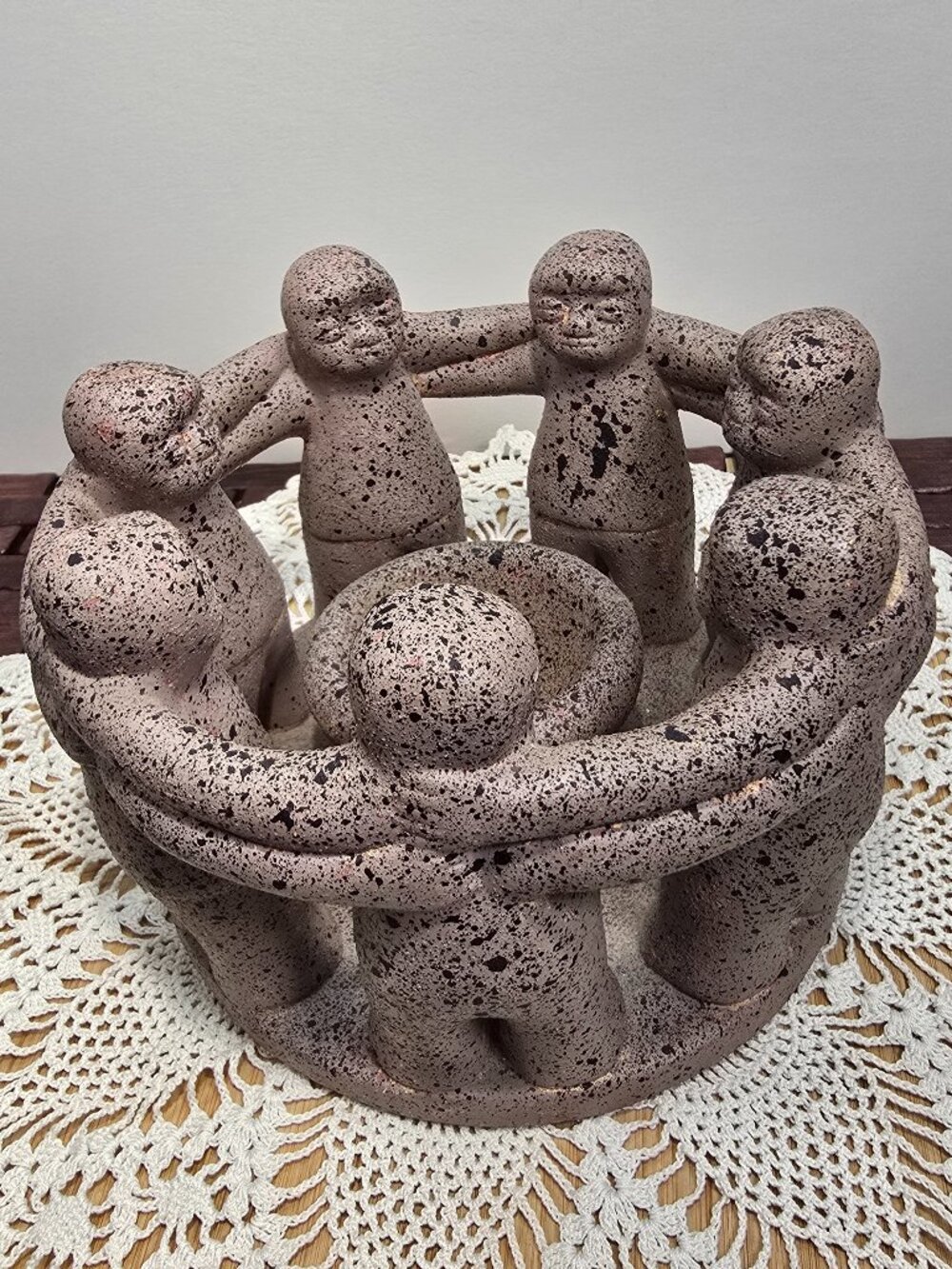 Vintage 1999 Penco Circle of Friends Candle Incense Burner Speckled Clay Pottery
